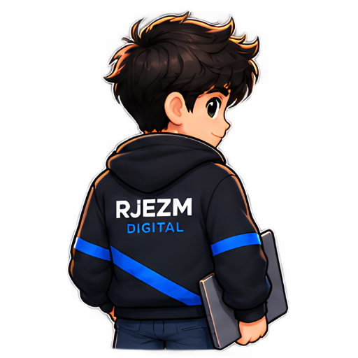RJEZM Digital mascot walking off with a laptop