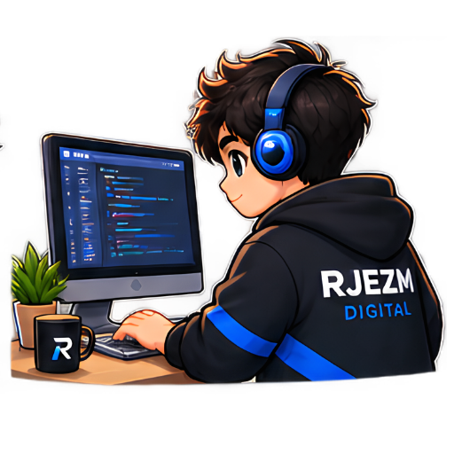 RJEZM Digital mascot coding at a desktop